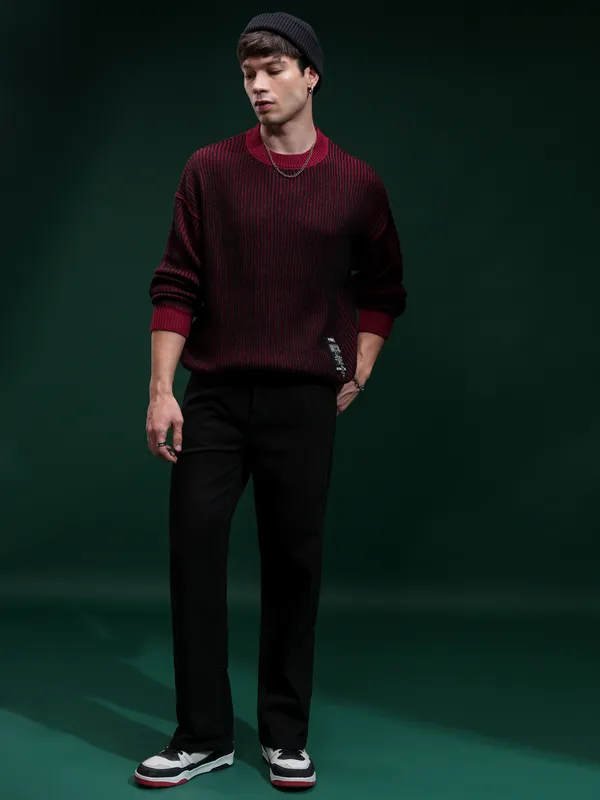 Highlander Men Black Round Neck Pullover Sweater