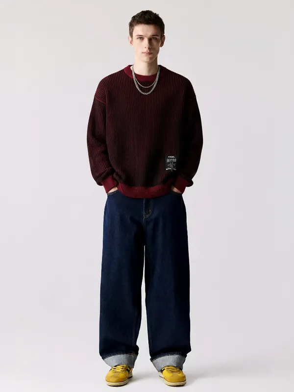 Highlander Men Black Round Neck Pullover Sweater