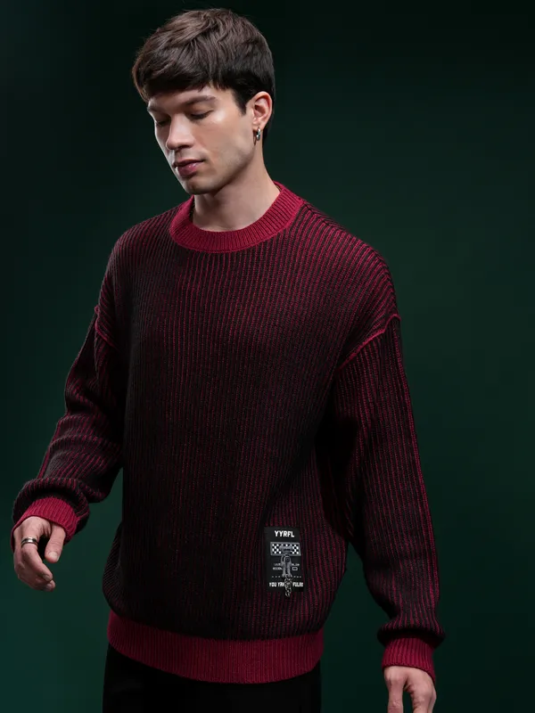 Highlander Men Black Round Neck Pullover Sweater