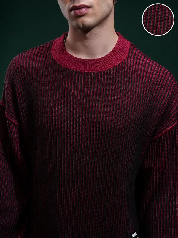 Highlander Men Black Round Neck Pullover Sweater