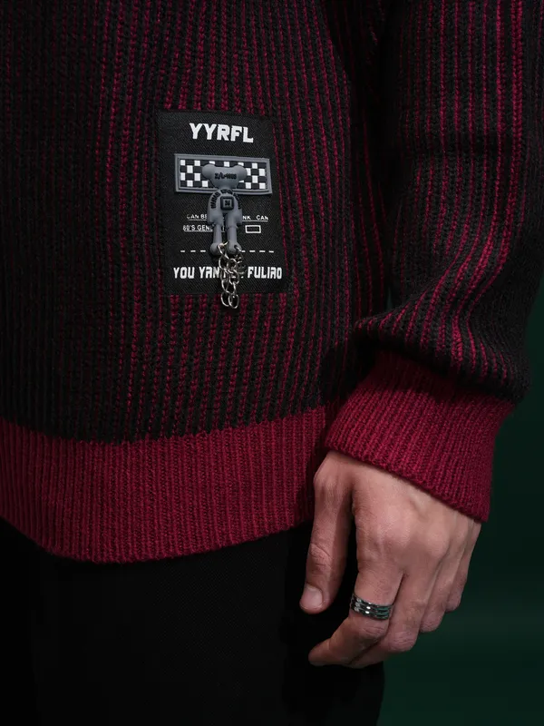 Highlander Men Black Round Neck Pullover Sweater