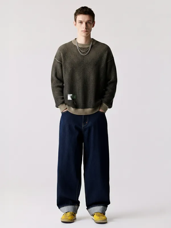 Highlander Men Black Round Neck Pullover Sweater