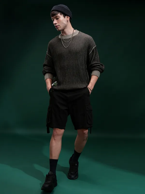 Highlander Men Black Round Neck Pullover Sweater