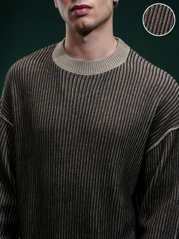 Highlander Men Black Round Neck Pullover Sweater