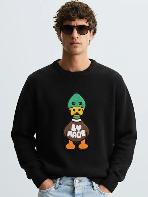 Highlander Men Black Round Neck Pullover Sweater