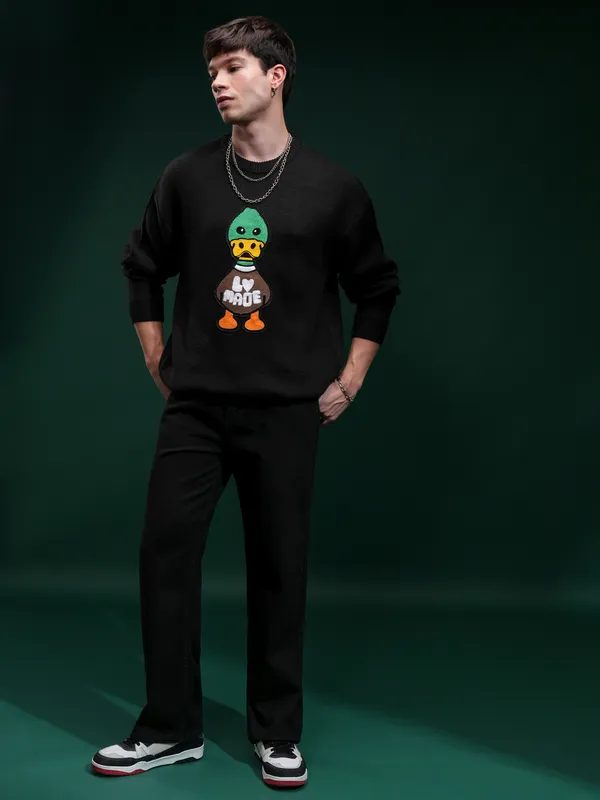 Highlander Men Black Round Neck Pullover Sweater