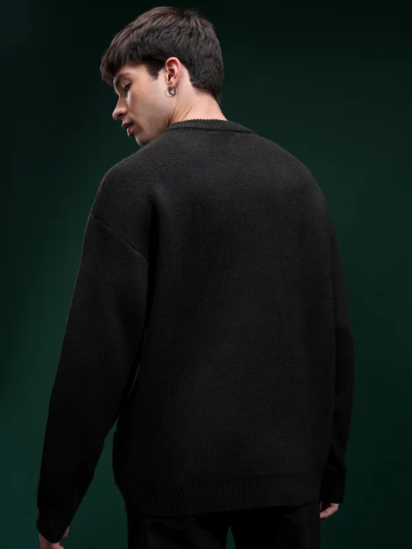 Highlander Men Black Round Neck Pullover Sweater