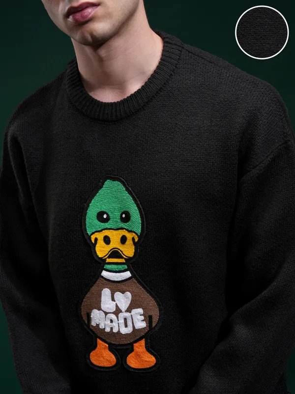 Highlander Men Black Round Neck Pullover Sweater