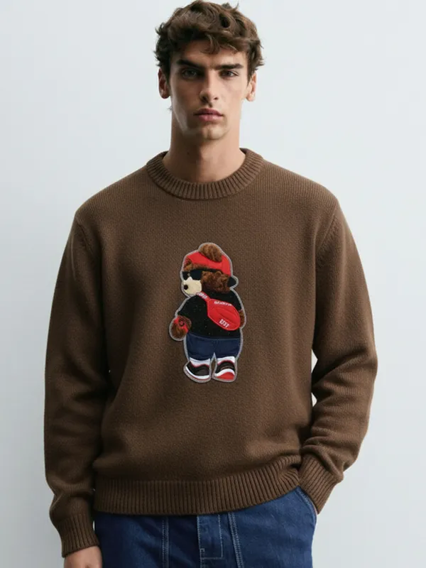 Highlander Men Brown Round Neck Pullover Sweater