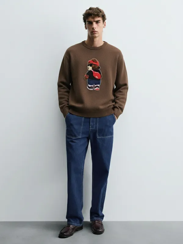 Highlander Men Brown Round Neck Pullover Sweater