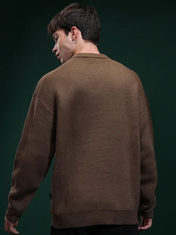 Highlander Men Brown Round Neck Pullover Sweater