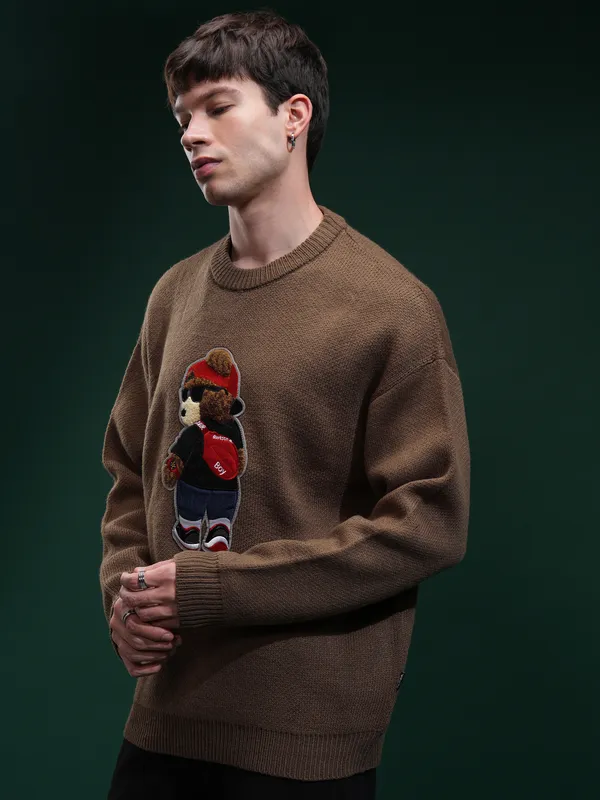 Highlander Men Brown Round Neck Pullover Sweater