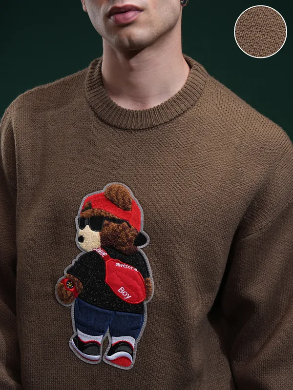 Highlander Men Brown Round Neck Pullover Sweater