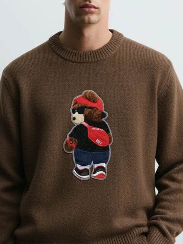 Highlander Men Brown Round Neck Pullover Sweater