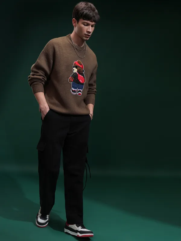 Highlander Men Brown Round Neck Pullover Sweater