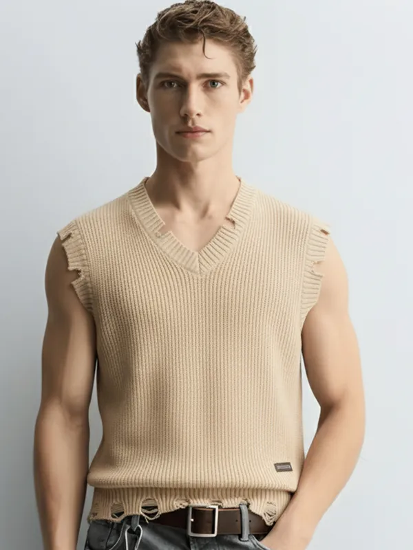 Highlander Men White V-Neck Sweater Vest Sweater