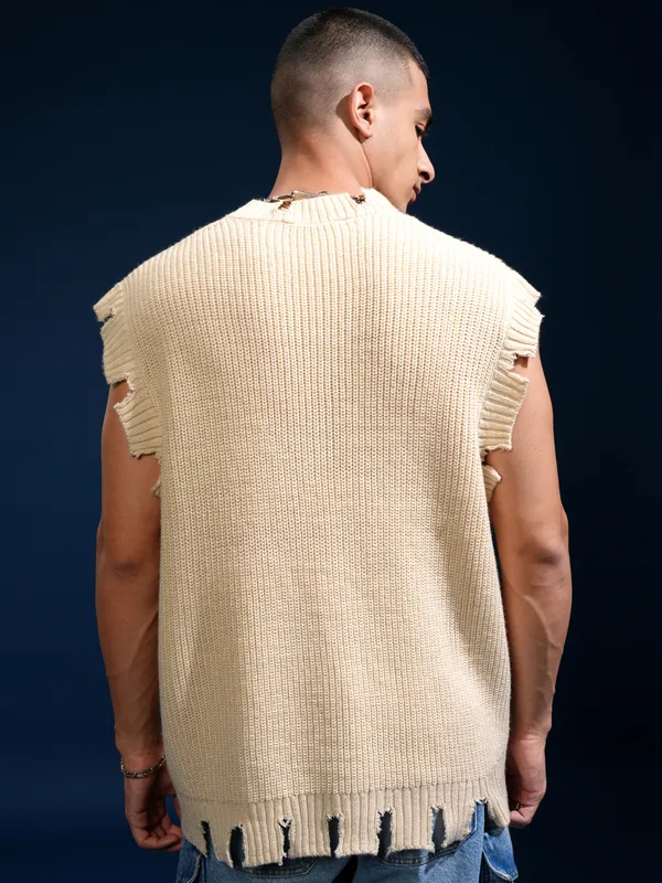 Highlander Men White V-Neck Sweater Vest Sweater