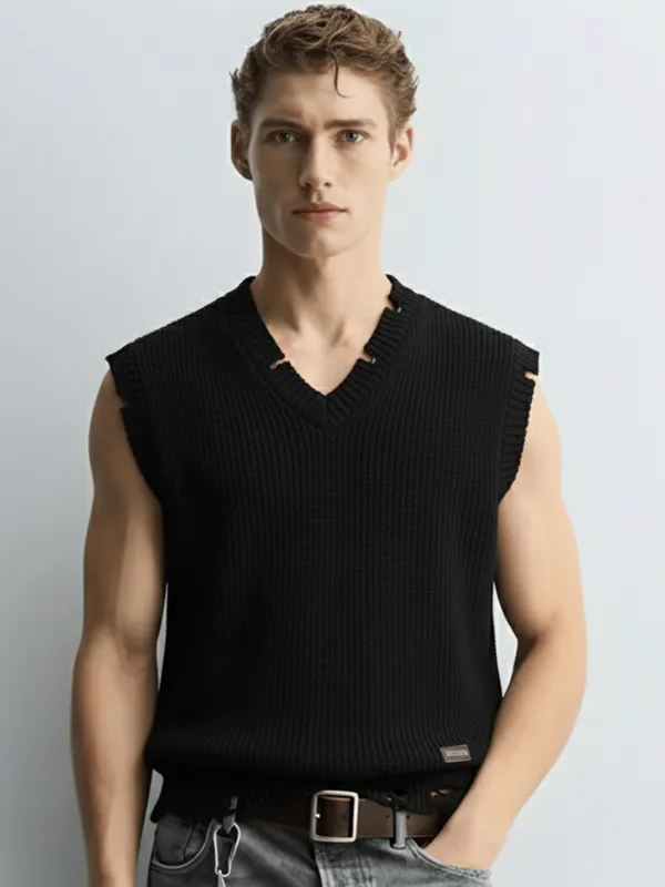 Highlander Men Black V-Neck Sweater Vest Sweater