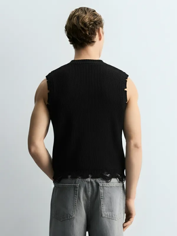 Highlander Men Black V-Neck Sweater Vest Sweater