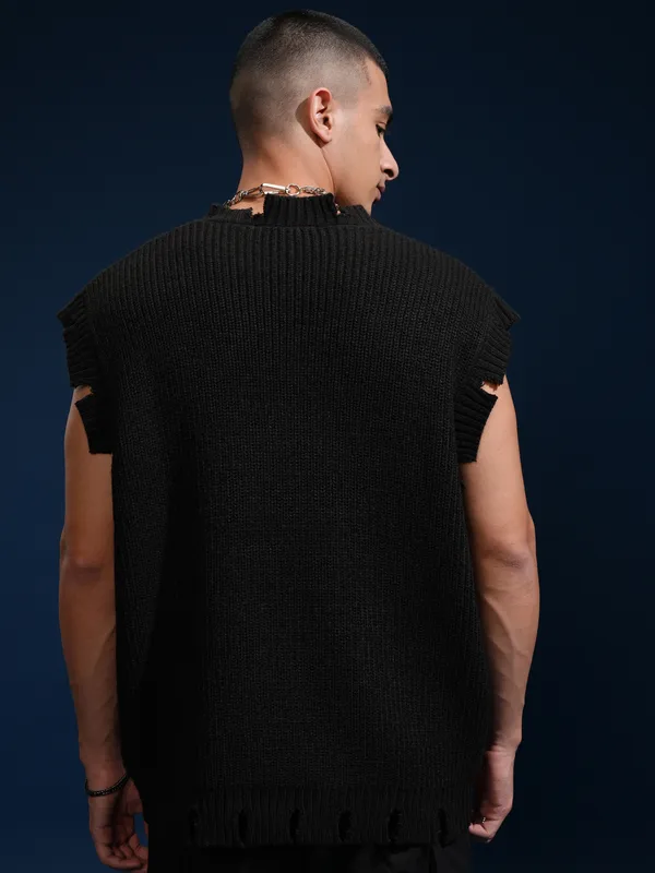 Highlander Men Black V-Neck Sweater Vest Sweater