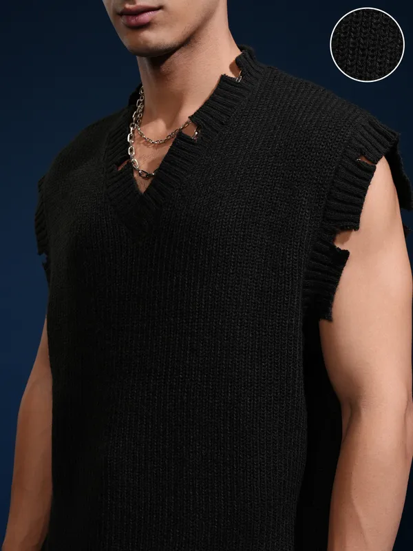 Highlander Men Black V-Neck Sweater Vest Sweater