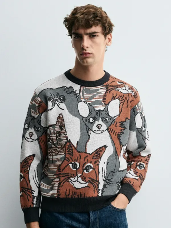 Highlander Men Brown Round Neck Pullover Sweater