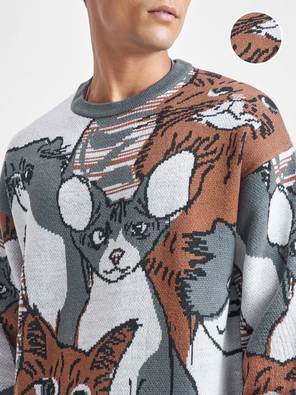 Highlander Men Brown Round Neck Pullover Sweater