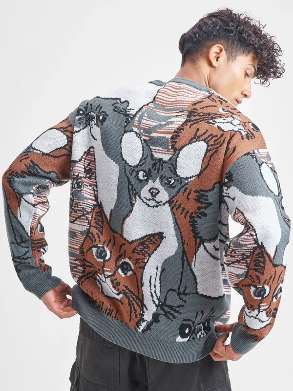 Highlander Men Brown Round Neck Pullover Sweater