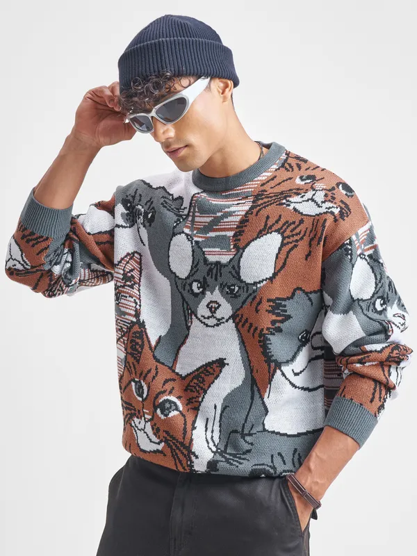 Highlander Men Brown Round Neck Pullover Sweater