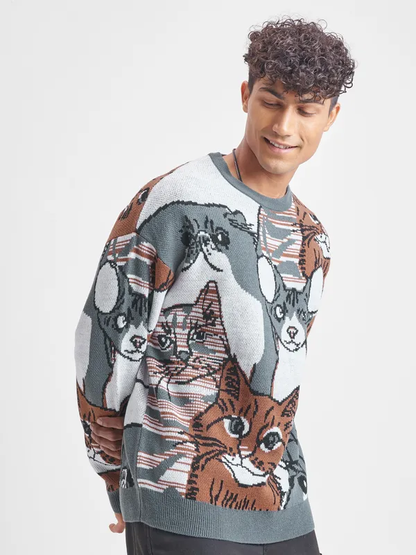 Highlander Men Brown Round Neck Pullover Sweater