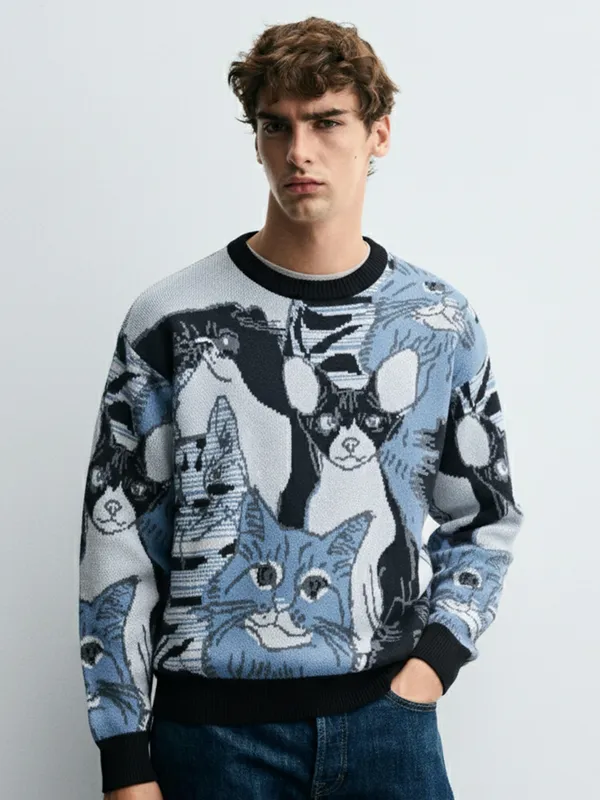 Highlander Men Blue Round Neck Pullover Sweater