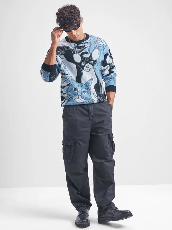 Highlander Men Blue Round Neck Pullover Sweater