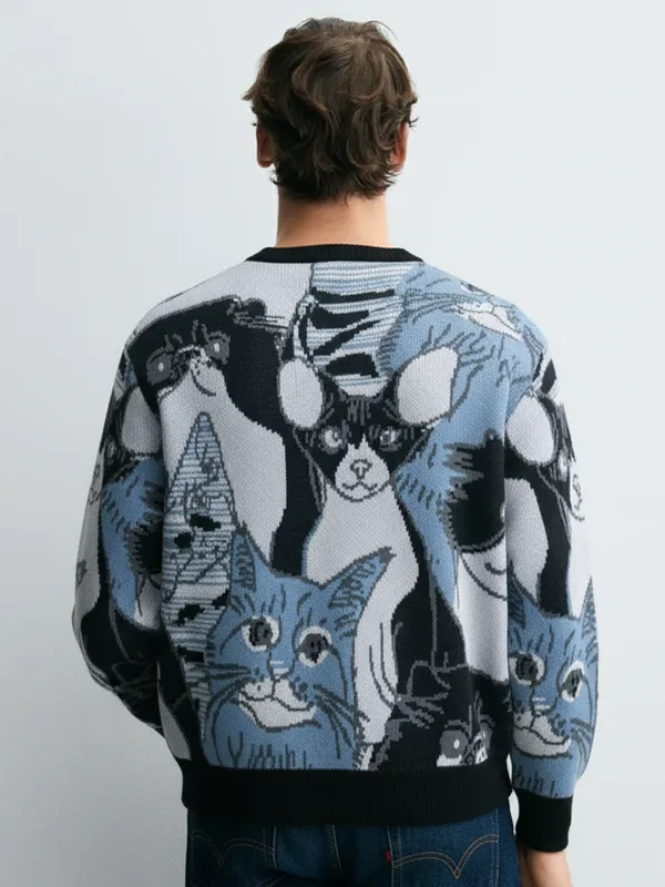 Highlander Men Blue Round Neck Pullover Sweater