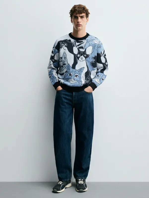 Highlander Men Blue Round Neck Pullover Sweater