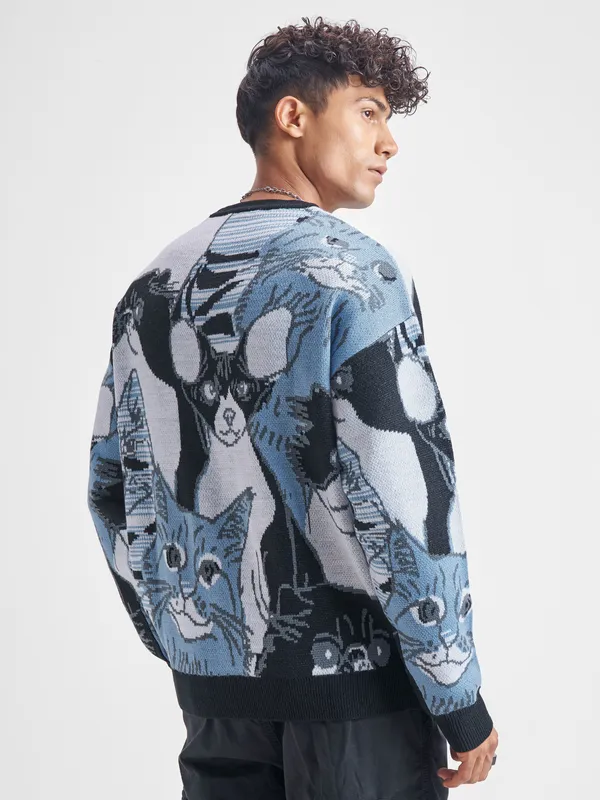 Highlander Men Blue Round Neck Pullover Sweater