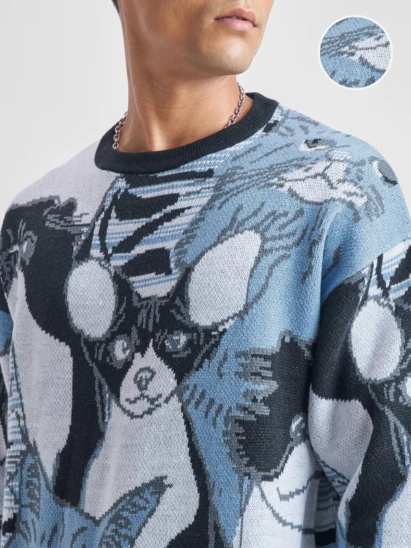 Highlander Men Blue Round Neck Pullover Sweater