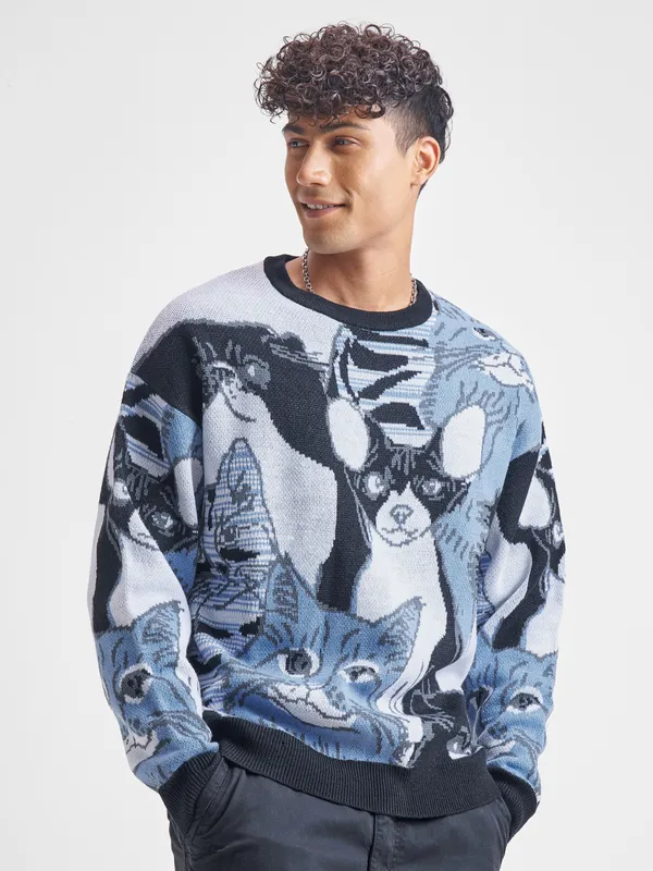 Highlander Men Blue Round Neck Pullover Sweater