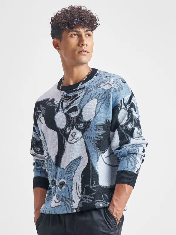 Highlander Men Blue Round Neck Pullover Sweater