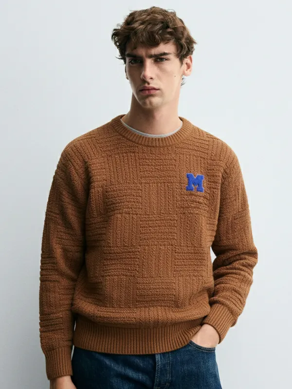 Highlander Men Brown Round Neck Pullover Sweater