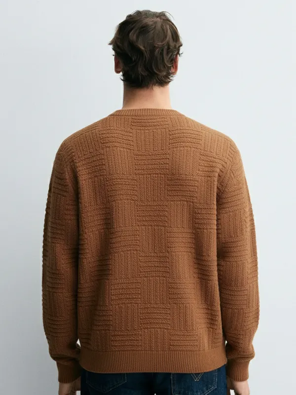 Highlander Men Brown Round Neck Pullover Sweater