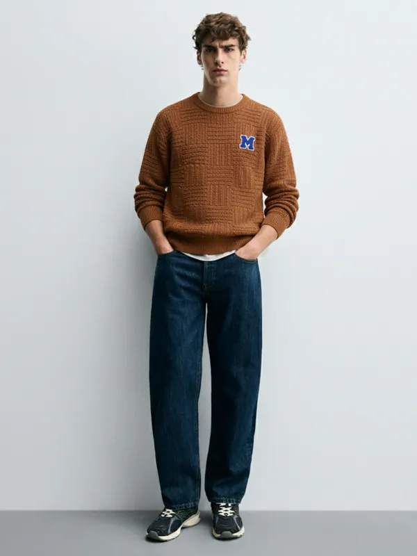 Highlander Men Brown Round Neck Pullover Sweater