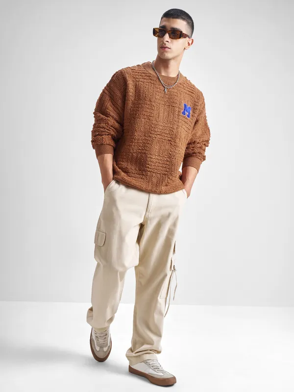 Highlander Men Brown Round Neck Pullover Sweater