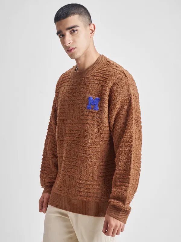 Highlander Men Brown Round Neck Pullover Sweater