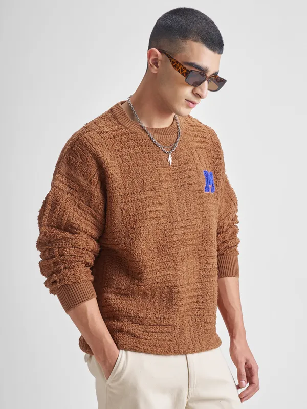 Highlander Men Brown Round Neck Pullover Sweater