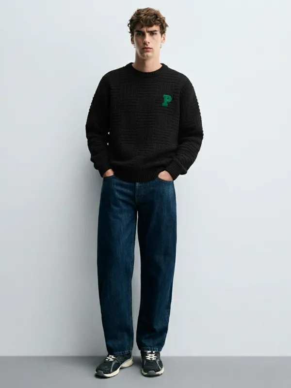 Highlander Men Black Round Neck Pullover Sweater