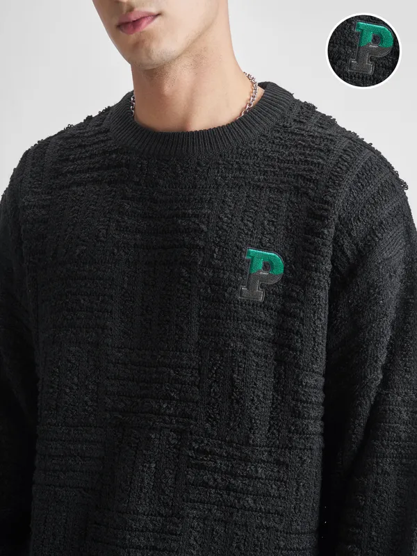 Highlander Men Black Round Neck Pullover Sweater