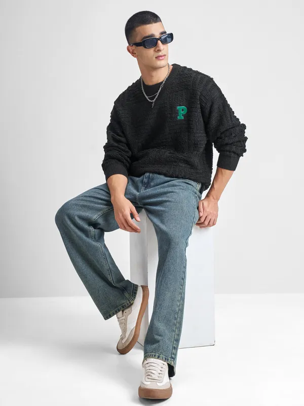 Highlander Men Black Round Neck Pullover Sweater