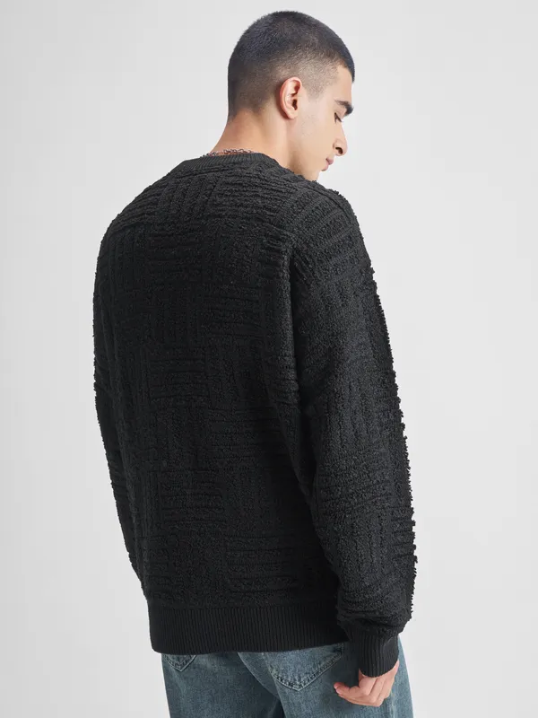 Highlander Men Black Round Neck Pullover Sweater