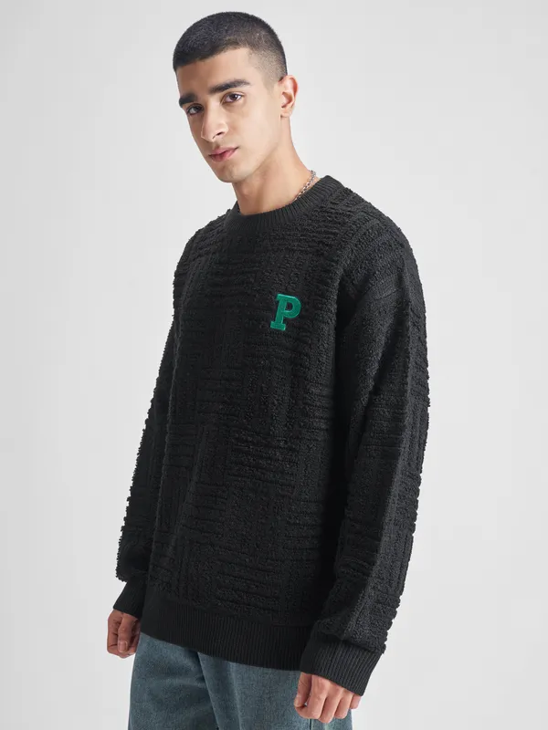 Highlander Men Black Round Neck Pullover Sweater