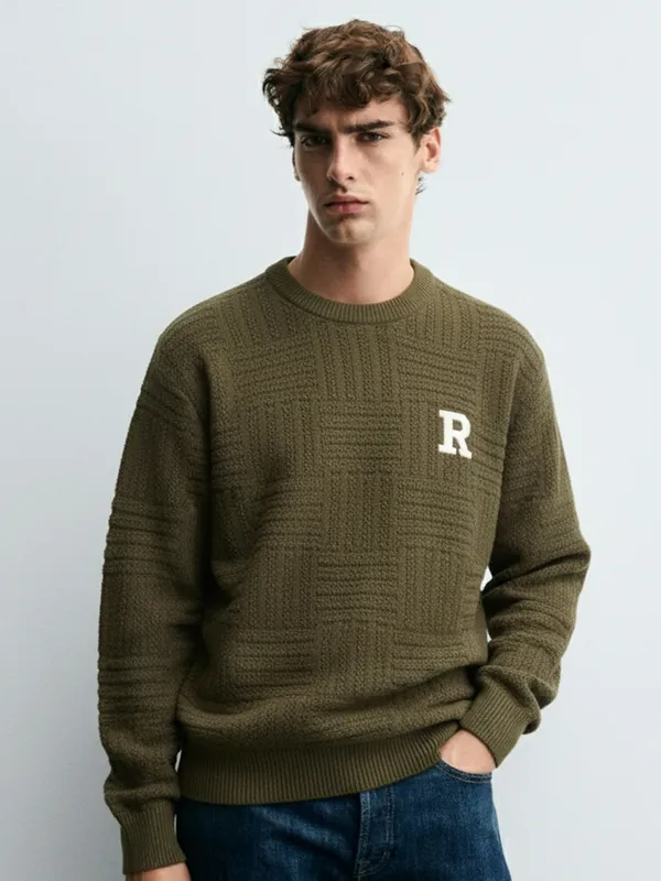 Highlander Men Olive Round Neck Pullover Sweater